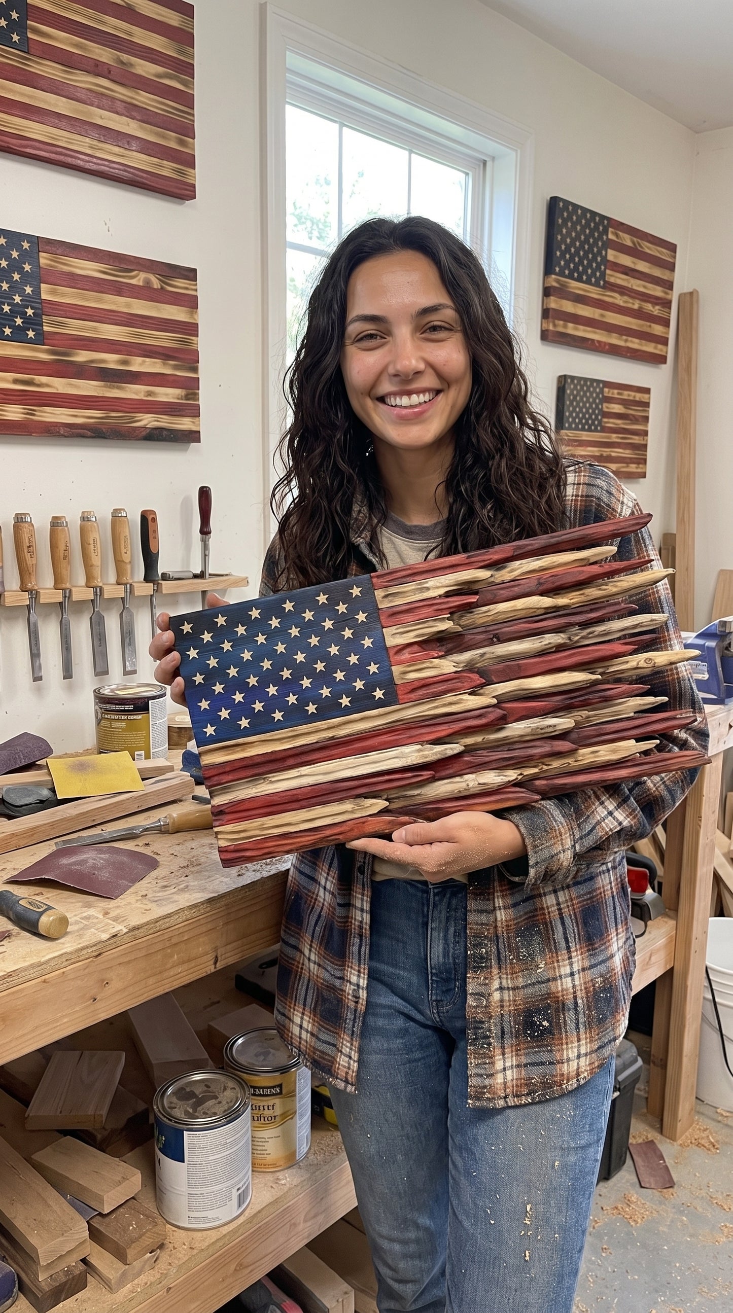 Handcrafted Wooden American Flag Wall Decor – 3D Rustic USA Flag Hanging Decoration