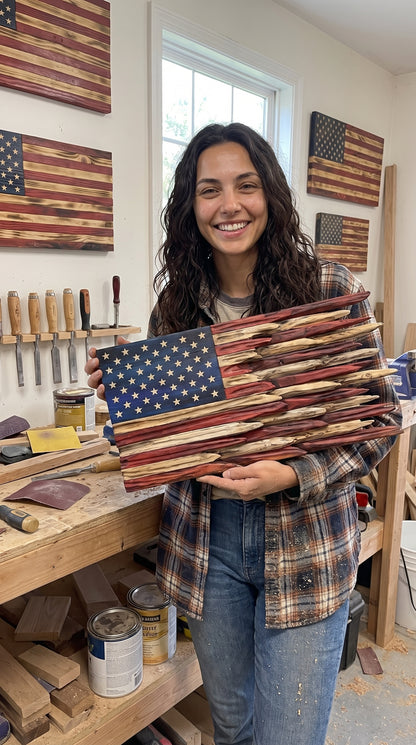 Handcrafted Wooden American Flag Wall Decor – 3D Rustic USA Flag Hanging Decoration